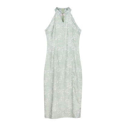 Halter Floral Side-Slit Midi Qipao