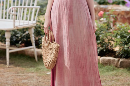 Short-Sleeve Tie Dye Midi Qipao / High Rise Plain Maxi A-Line Skirt / Wide Leg Pants / Set