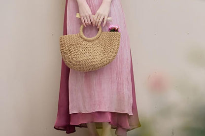 Short-Sleeve Tie Dye Midi Qipao / High Rise Plain Maxi A-Line Skirt / Wide Leg Pants / Set