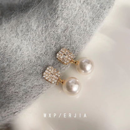 Rhinestone Faux Pearl Alloy Drop Earring