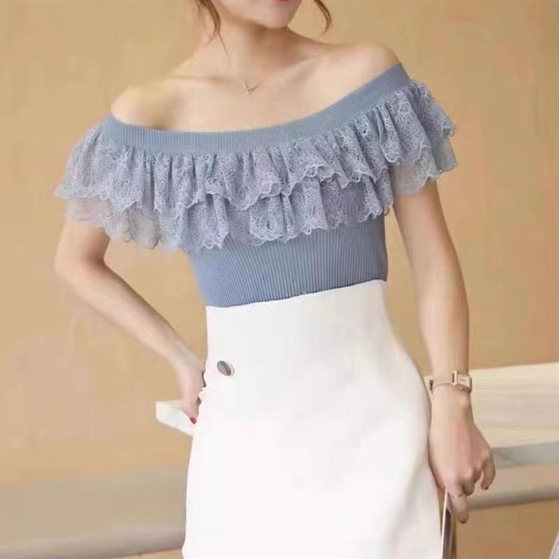 Lace Top Knit Off-Shoulder