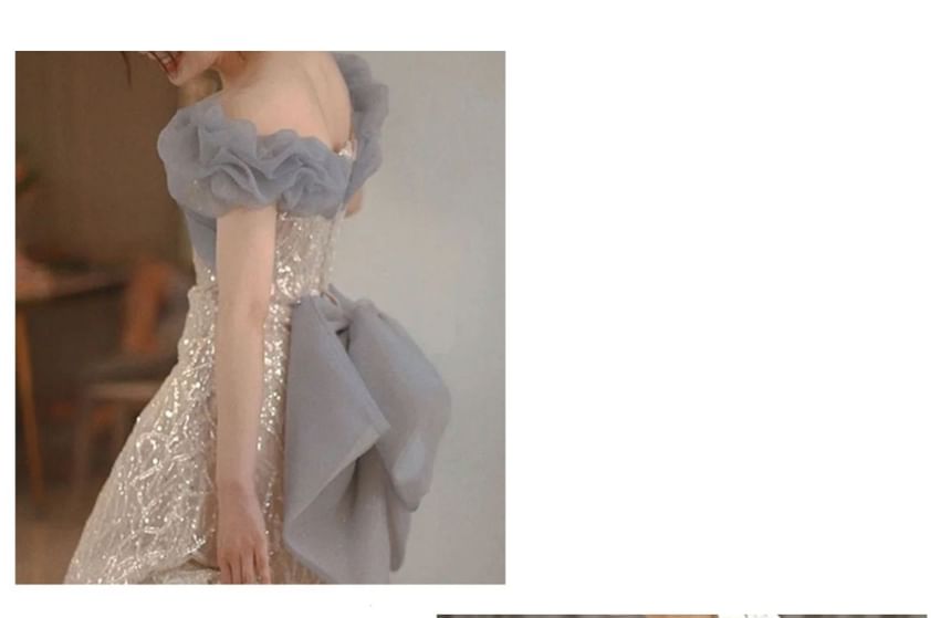 Off-Shoulder Two Tone Sequin Mermaid Evening Gown