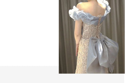 Off-Shoulder Two Tone Sequin Mermaid Evening Gown