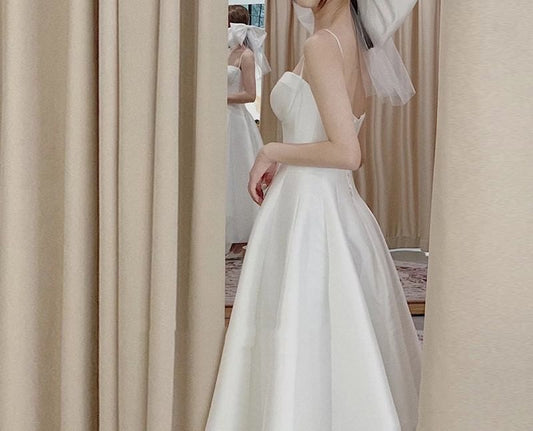 Spaghetti Strap Plain Maxi A-Line Wedding Dress