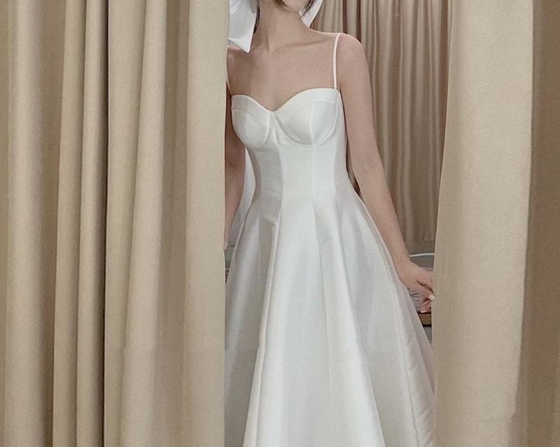 Spaghetti Strap Plain Maxi A-Line Wedding Dress