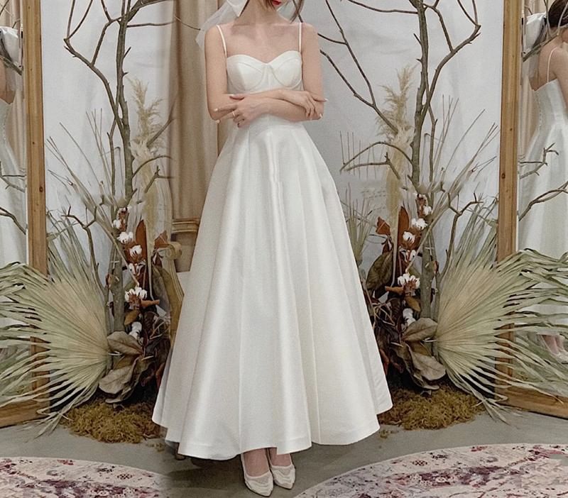 Spaghetti Strap Plain Maxi A-Line Wedding Dress