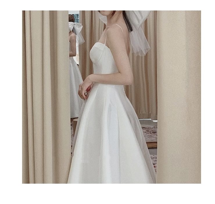 Spaghetti Strap Plain Maxi A-Line Wedding Dress