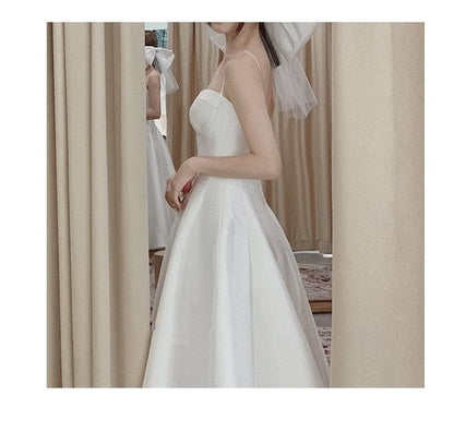 Spaghetti Strap Plain Maxi A-Line Wedding Dress