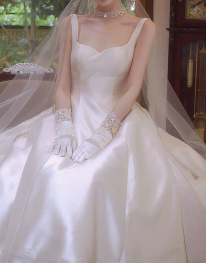 Sleeveless Plain Midi A-Line Wedding Dress