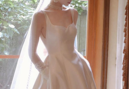 Sleeveless Plain Midi A-Line Wedding Dress