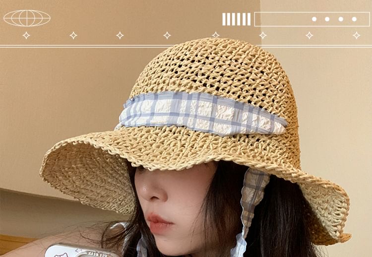 Plaid Striped Straw Sun Hat