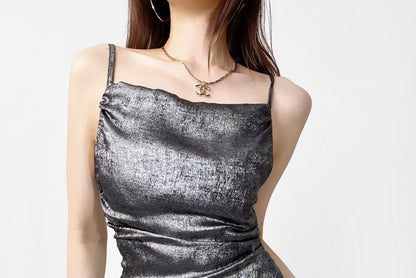 Thin Strap Glitter Ruched Mini Sheath Dress
