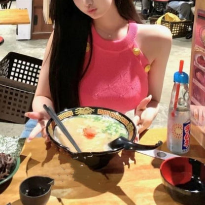 Halter Neck Plain Knit Top