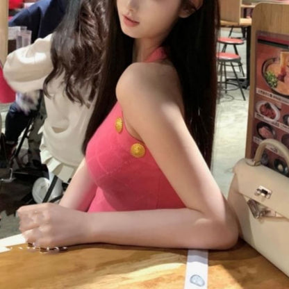 Halter Neck Plain Knit Top