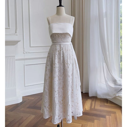 Evening A-Line Strap Gown Paneled Spaghetti Lace