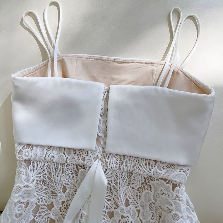 Evening A-Line Strap Gown Paneled Spaghetti Lace