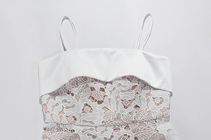 Evening A-Line Strap Gown Paneled Spaghetti Lace