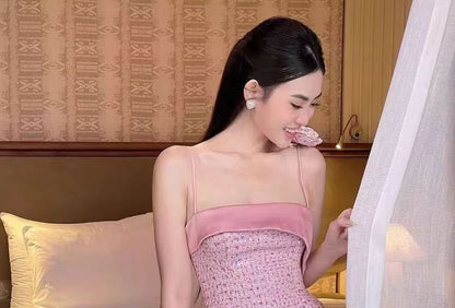 Gown Strap Evening A-Line Spaghetti Tweed