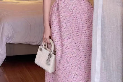 Thin Strap Tweed A-Line Evening Gown
