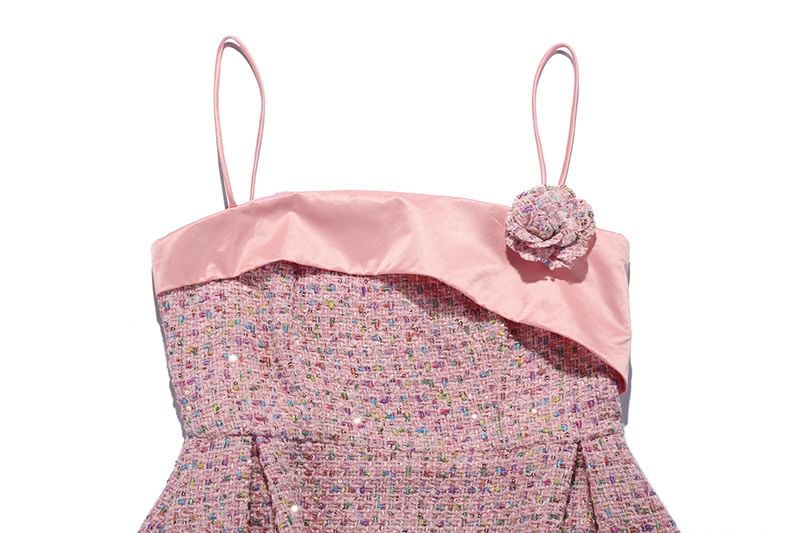 Gown Strap Evening A-Line Spaghetti Tweed