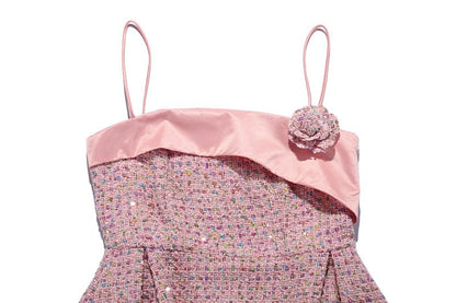 Spaghetti Strap Tweed A-Line Evening Gown