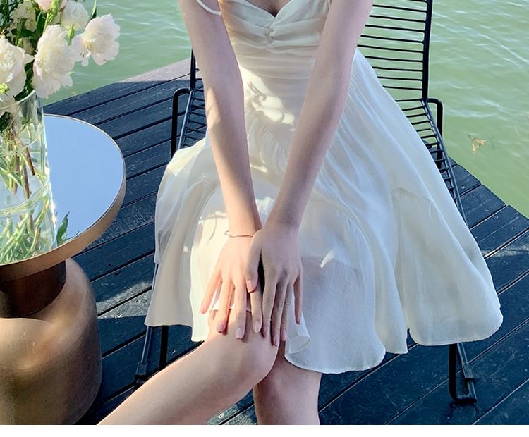 Thin Strap Simple Shirred Mini Sundress