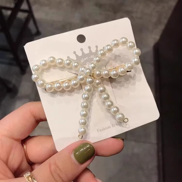 Bow Faux Pearl Hair Clip