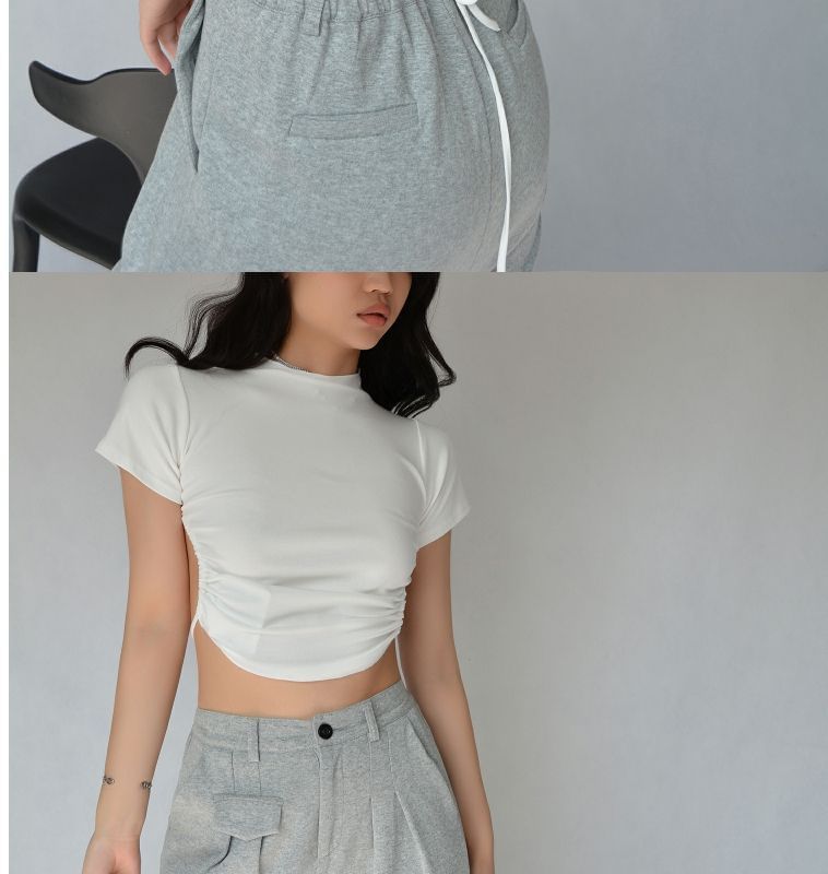 Plain Tee Back Cropped Short-Sleeve Open
