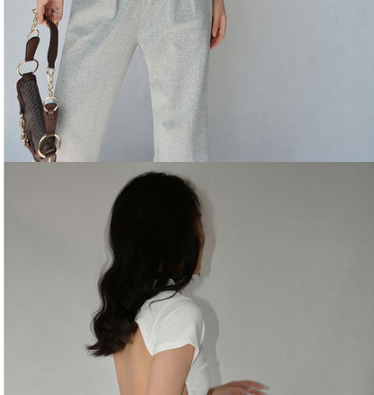 Plain Tee Back Cropped Short-Sleeve Open