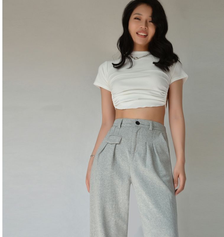 Plain Tee Back Cropped Short-Sleeve Open
