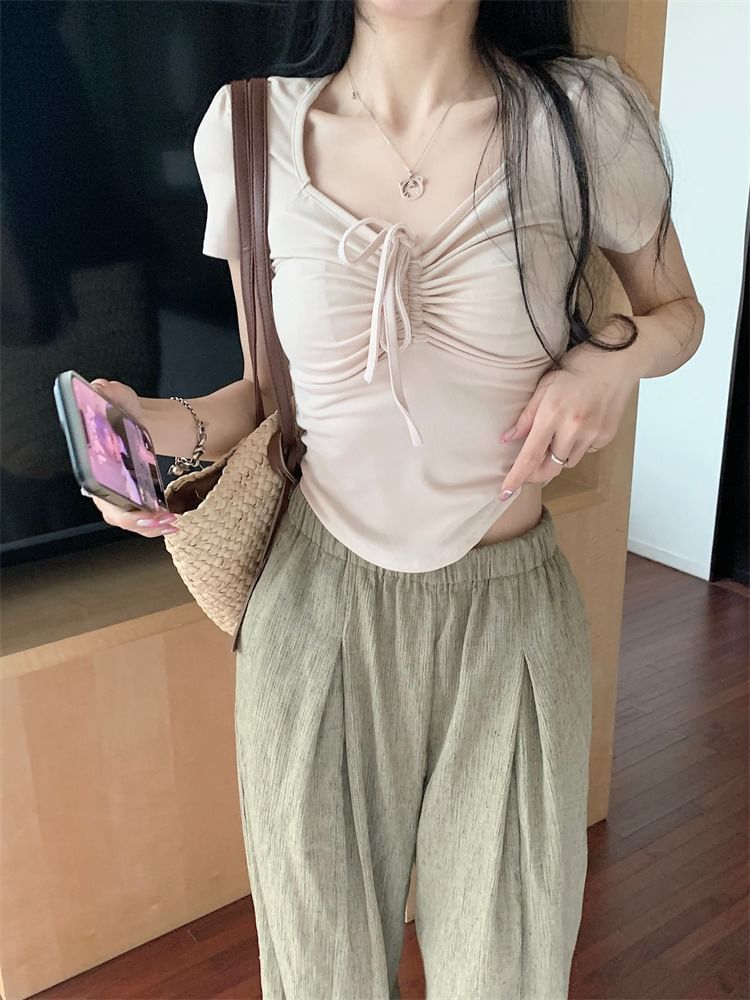 Short-Sleeve Plain Drawstring T-Shirt