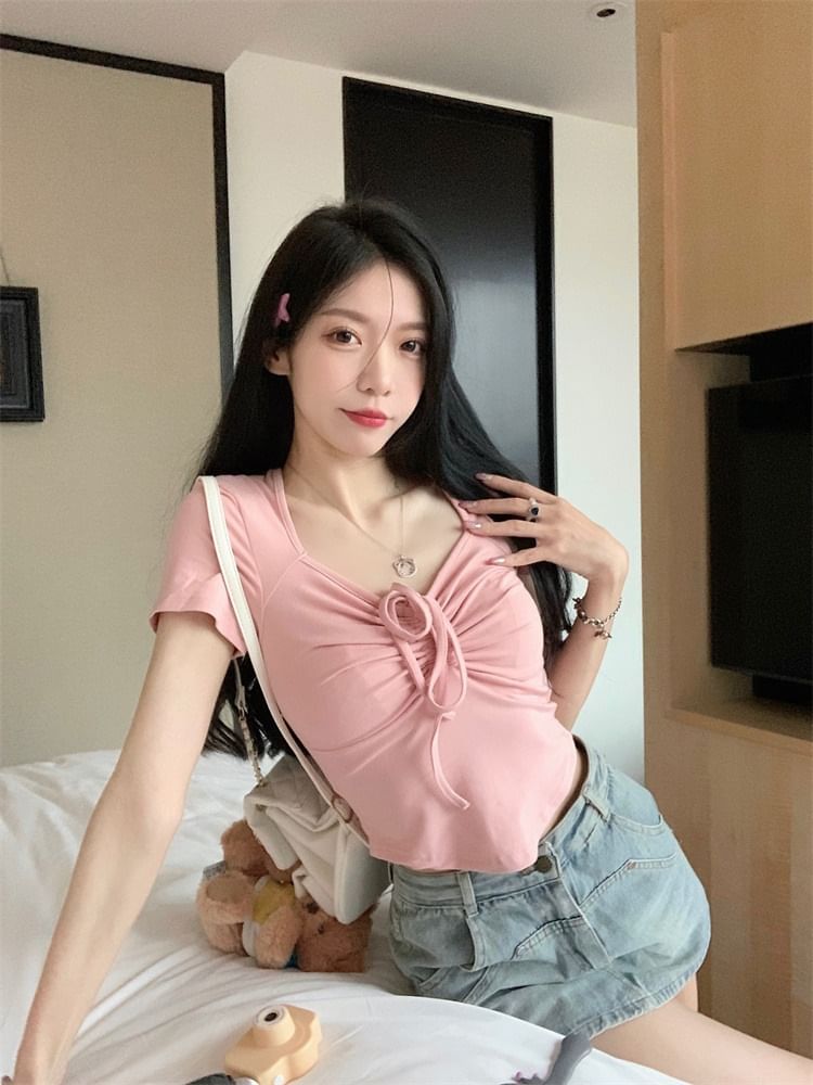 Short-Sleeve Plain Drawstring T-Shirt