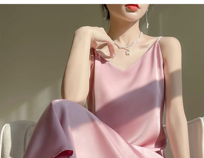 Thin Strap V-Neck Simple Maxi A-Line Dress
