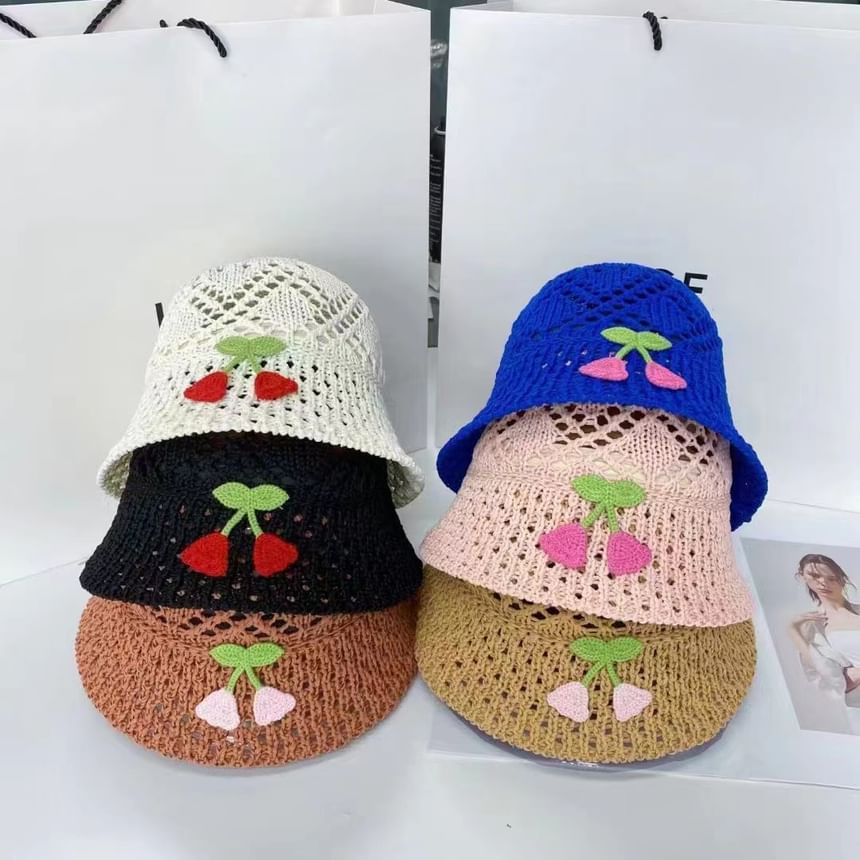 Hat Woven Floral Embroidered Bucket