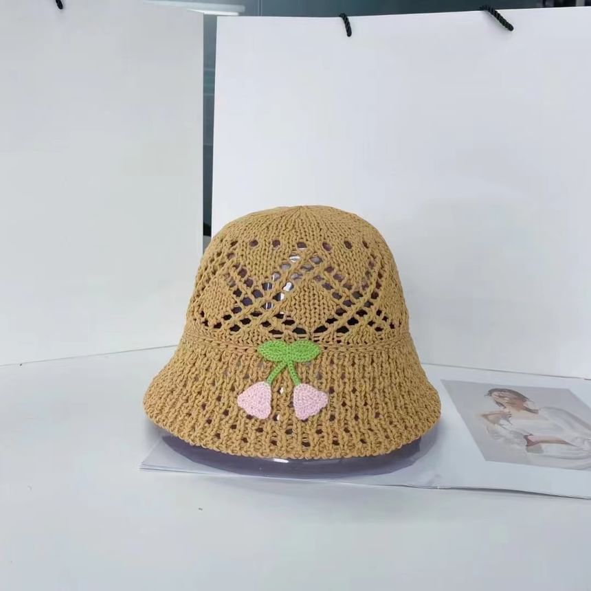 Hat Woven Floral Embroidered Bucket