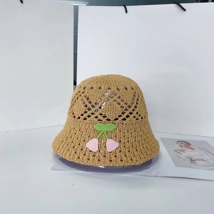 Hat Woven Floral Embroidered Bucket