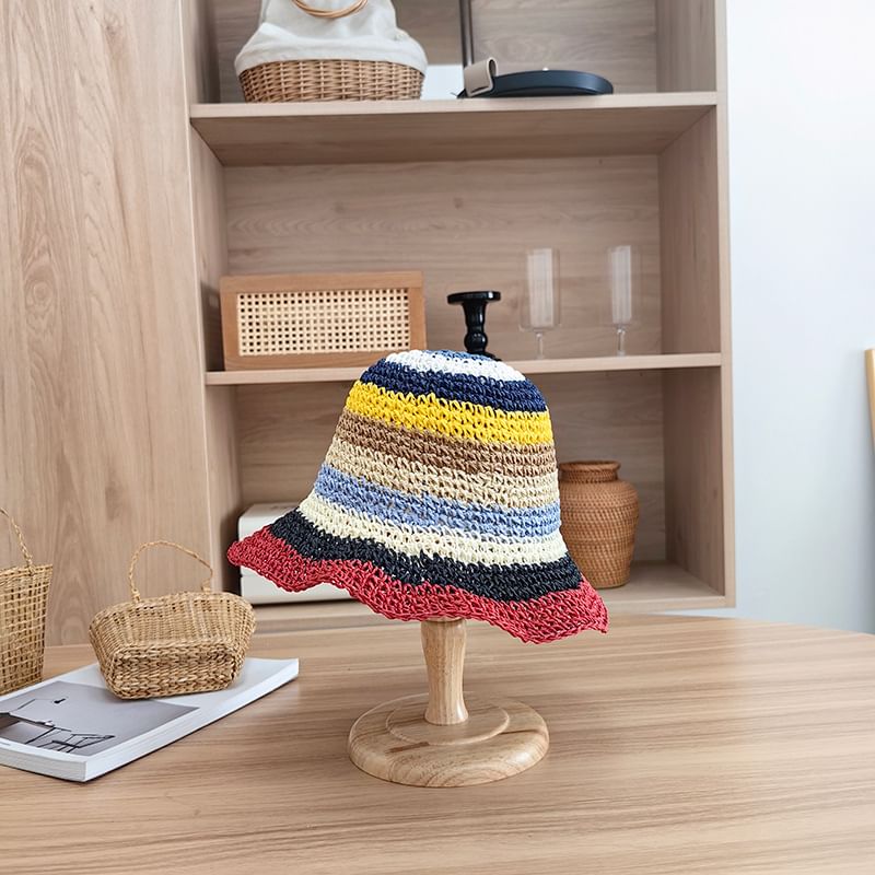 Straw Hat Striped Bucket