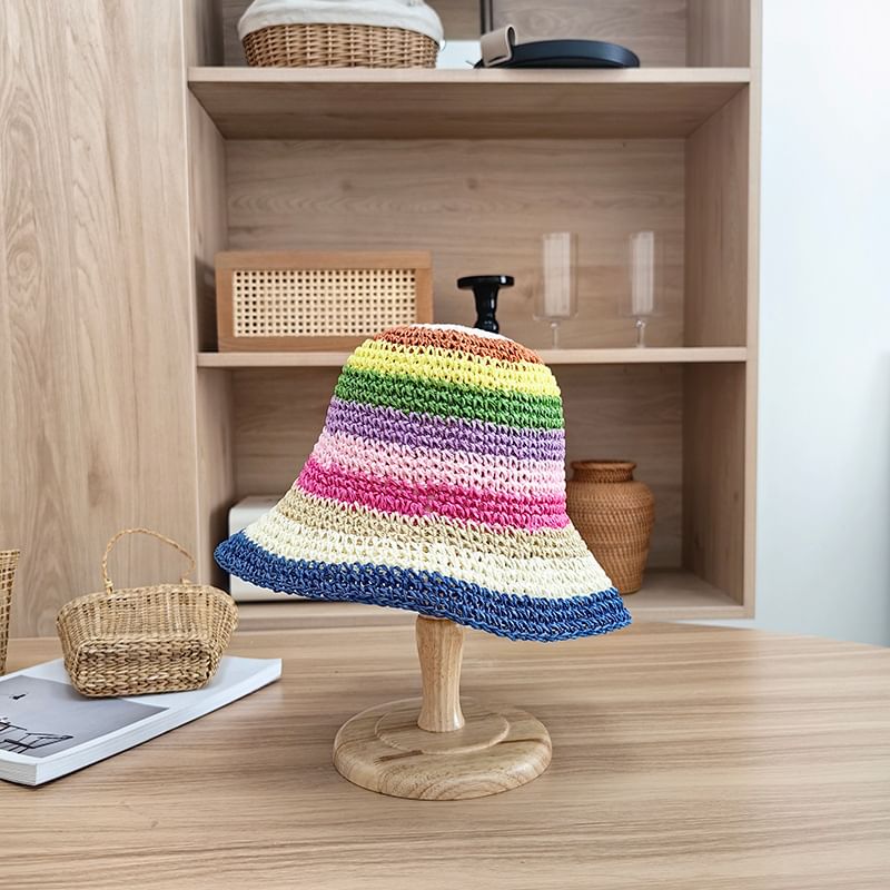 Striped Straw Bucket Hat