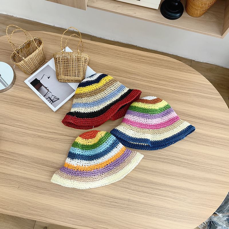 Straw Hat Striped Bucket