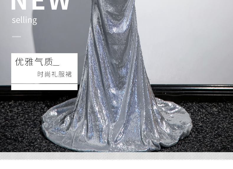 Gown Spaghetti Strap Evening Sequin Mermaid