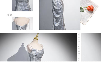 Gown Spaghetti Strap Evening Sequin Mermaid