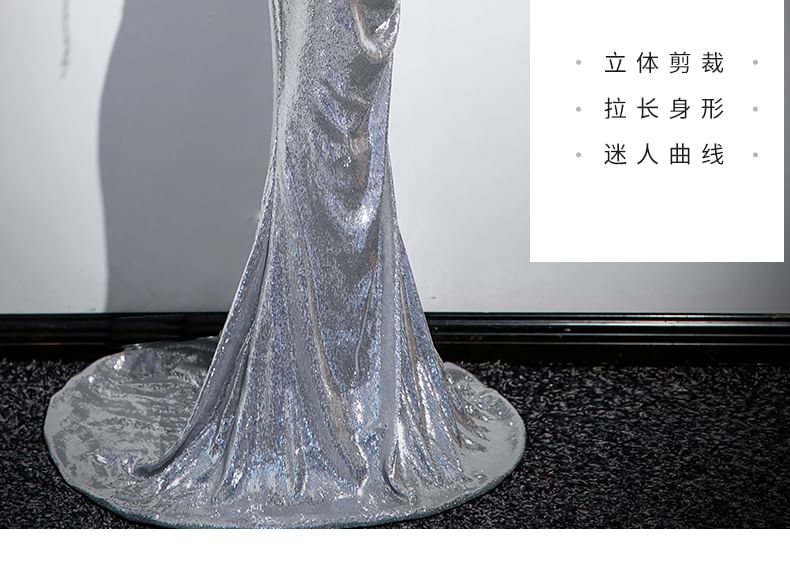 Gown Spaghetti Strap Evening Sequin Mermaid