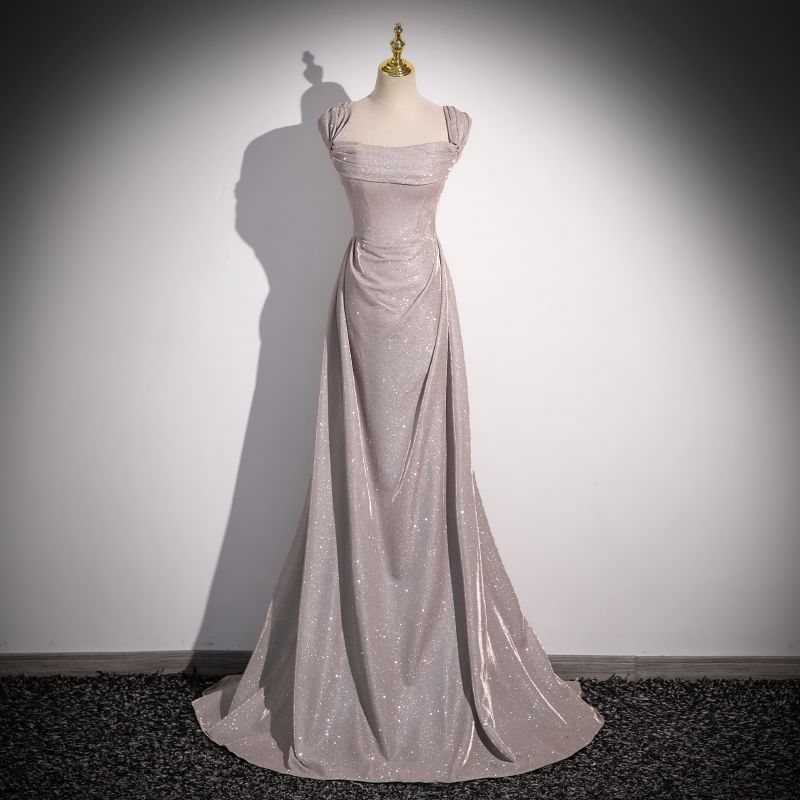 Glitter Off-Shoulder A-Line Evening Gown