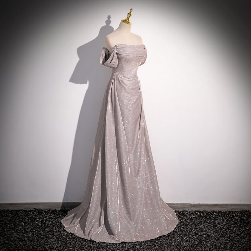 Glitter Off-Shoulder A-Line Evening Gown