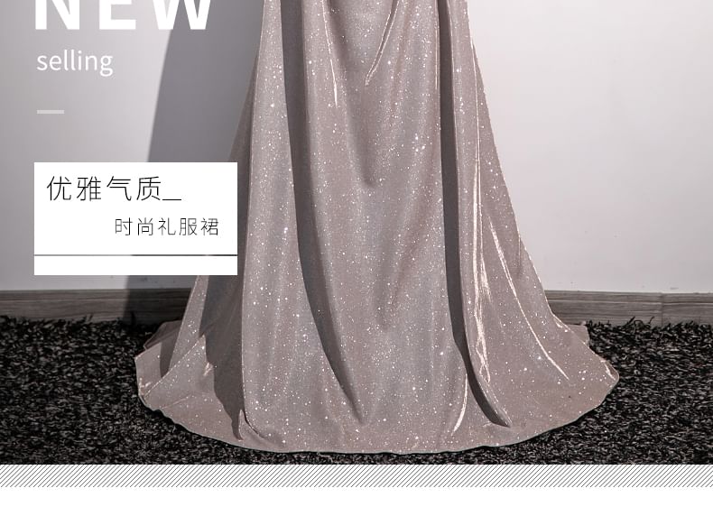 Glitter Off-Shoulder A-Line Evening Gown