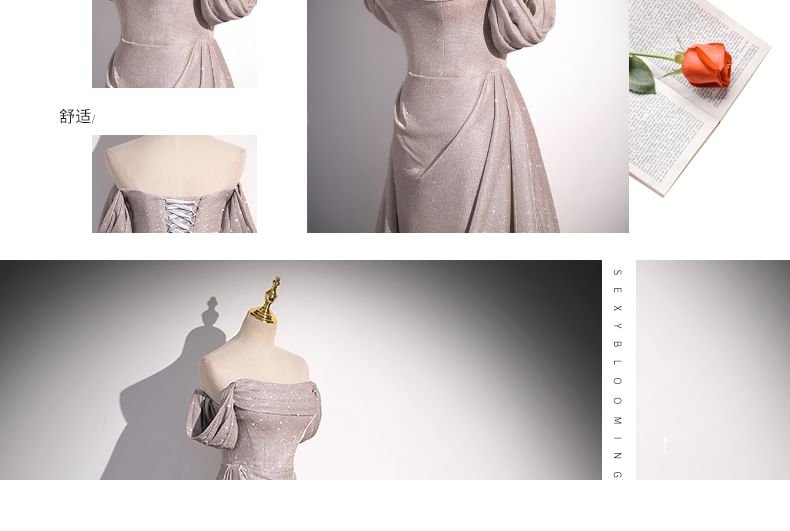 Glitter Off-Shoulder A-Line Evening Gown