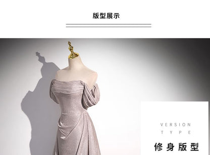 Glitter Off-Shoulder A-Line Evening Gown