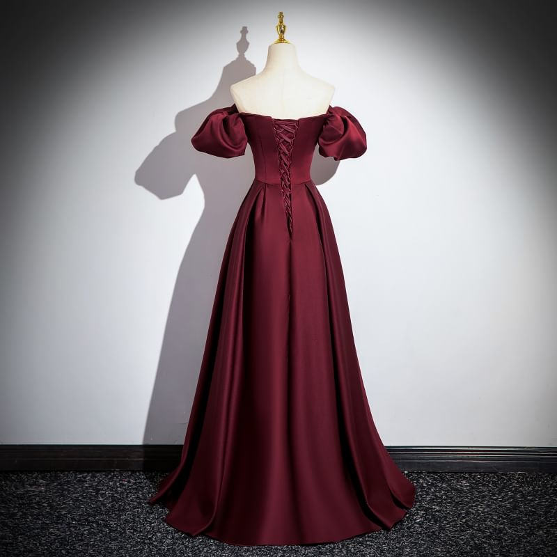 Evening Off-Shoulder Gown Puff-Sleeve Plain