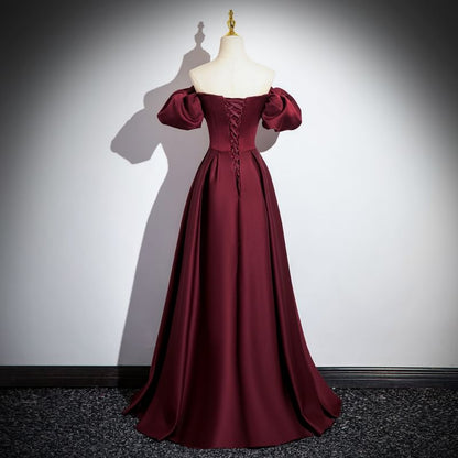 Evening Off-Shoulder Gown Puff-Sleeve Plain