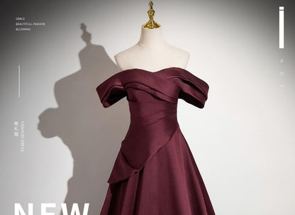 Off-Shoulder Plain A-Line Evening Gown